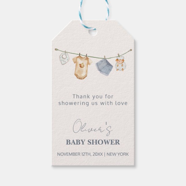 Niedliche Boho Clothesline Babydusche Geschenkanhänger (Vorderseite)