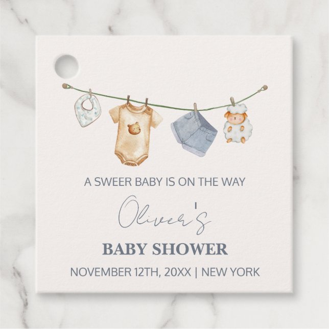 Niedliche Boho Clothesline Babydusche Geschenkanhänger (Vorderseite)