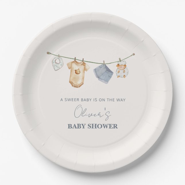 Niedliche Boho Clothesline Babydusche Pappteller (Vorderseite)