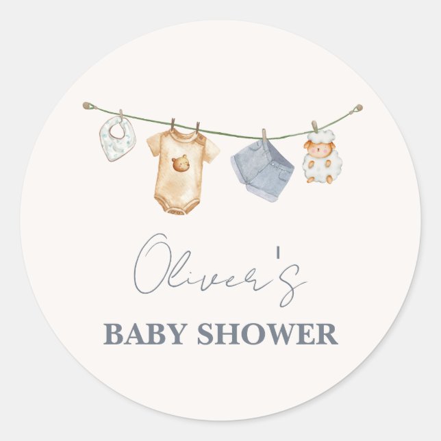 Niedliche Boho Clothesline Babydusche Runder Aufkleber (Vorderseite)