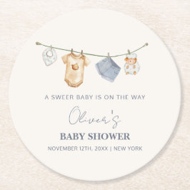 Niedliche Boho Clothesline Babydusche Runder Pappuntersetzer