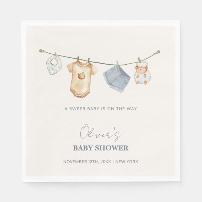 Niedliche Boho Clothesline Babydusche Serviette (Vorderseite)