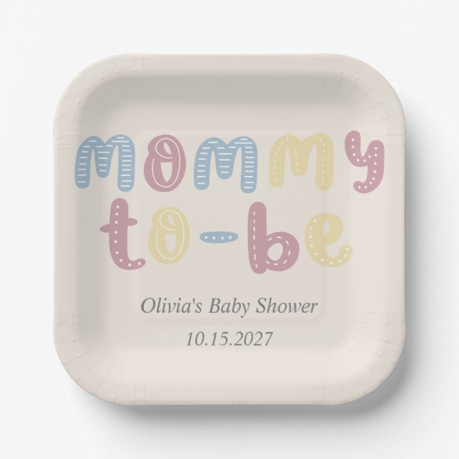 Niedliche Boho Mommy als Babydusche Pappteller (Vorderseite)