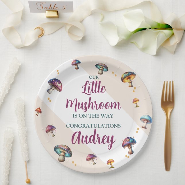 Niedliche Boho Pilze Babydusche Pappteller (Hochzeit)