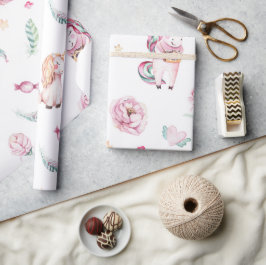 Niedliche boho pink unicorn geblümte Babydusche Geschenkpapier