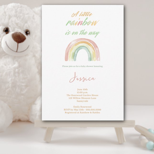 Niedliche Boho Rainbow Baby Dusche Einladung (Baby Shower Invitation - For Boy or Girl, Cute Watercolor Rainbow perfect for new moms & moms to be)