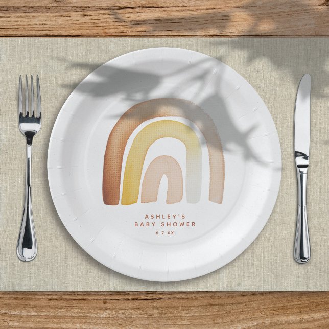 Niedliche Boho Rainbow Gender Neutral Baby Shower Pappteller (Von Creator hochgeladen)