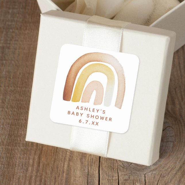 Niedliche Boho Rainbow Gender Neutral Baby Shower Quadratischer Aufkleber (Von Creator hochgeladen)