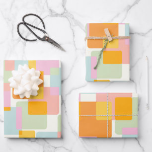 Niedliche Boho Retro Pastel Geometrische Form Geschenkpapier Set