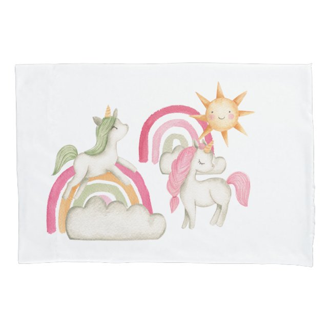 Niedliche Boho Unicorns und Regenbows Kissenbezug (Vorderseite)