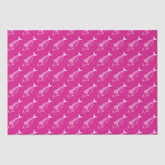 Niedliche Bonito-Fische in Weiß auf Hot Pink Seidenpapier (Vorderseite)