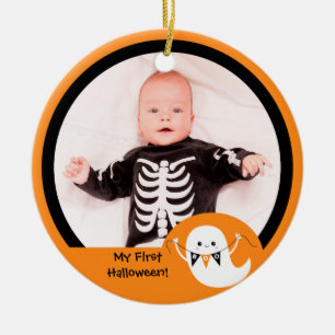 Niedliche Boo-Geist-Halloween-Foto-Verzierung Keramikornament
