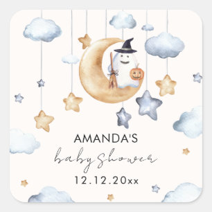 Niedliche Boo Moon Stars Kinderdusche Quadratischer Aufkleber