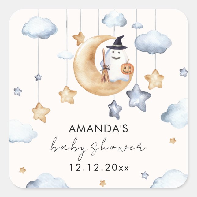 Niedliche Boo Moon Stars Kinderdusche Quadratischer Aufkleber (Vorderseite)
