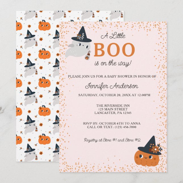 Niedliche Boo Pumpkin und Ghost Baby Dusche Einladung (Vorne/Hinten)