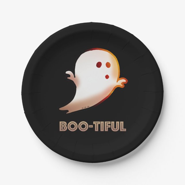 Niedliche boomreiche Halloween-Geisterkunst Pappteller (Vorderseite)