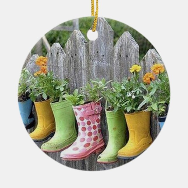 NIEDLICHE "BOOT"-PLÄNE FÜR DIE BLUME LOVER KERAMIK ORNAMENT (Vorne)