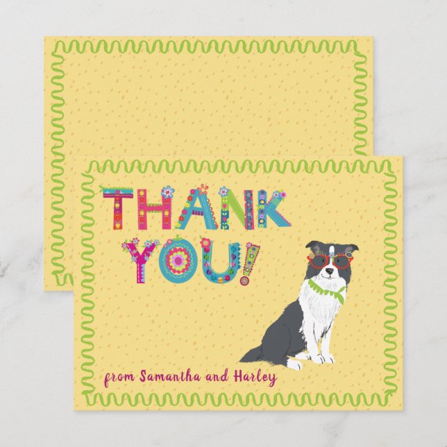 Niedliche Border Collie Dog farbenfrohe Blumenbrie Dankeskarte (Vorne/Hinten)