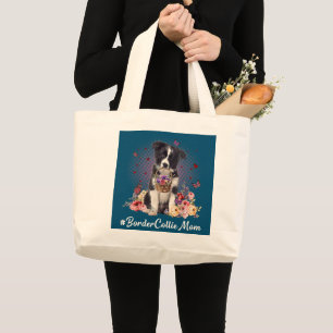 Niedliche Border Collie Mama Blume Glücklicher Mu Jumbo Stoffbeutel