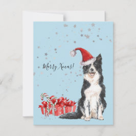 Niedliche Border Collie mit Weihnachtsmannmütze Feiertagskarte