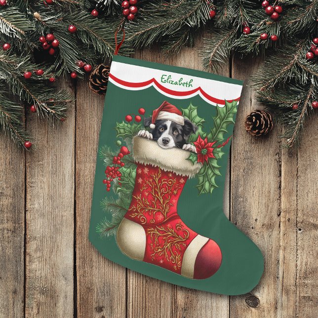 Niedliche Border Collie Peeking Großer Weihnachtsstrumpf (Von Creator hochgeladen)