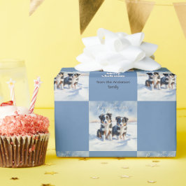 Niedliche Border Collie Welpen im Schnee Welpen We Geschenkpapier