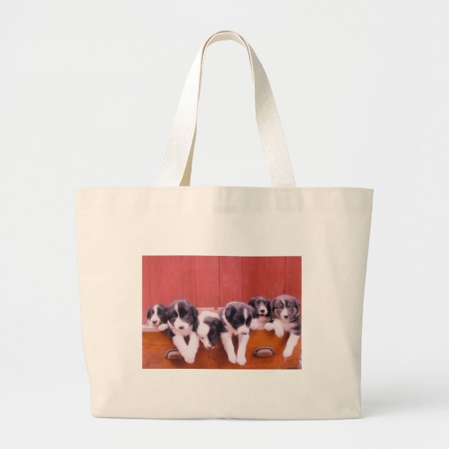 Niedliche Border Collie Welppies Tote Tasche (Vorne)