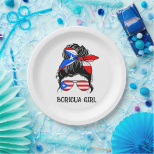 Niedliche Boricua Girl Puerto Rico Flag Pappteller