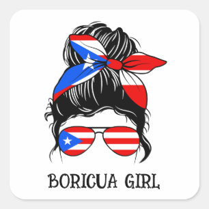 Niedliche Boricua Girl Puerto Rico Flag Quadratischer Aufkleber