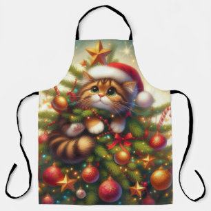Niedliche, bösartige Katze im Weihnachtsbaum Schürze