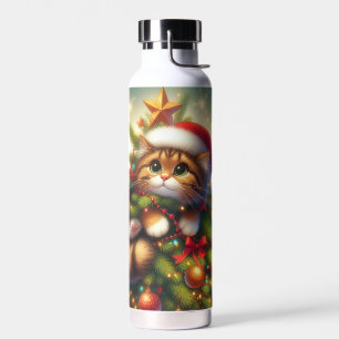 Niedliche, bösartige Katze im Weihnachtsbaum Trinkflasche