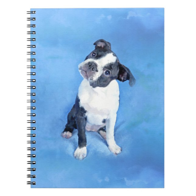 Niedliche Boston-Terrier-Welpen-Malerei Notizblock (Vorderseite)