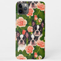 Niedliche Boston Terriers Verzauberter Rosengarten