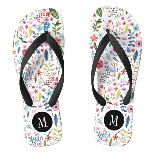 Niedliche Botanische Blattmuster Flip Flops (Fußbett)