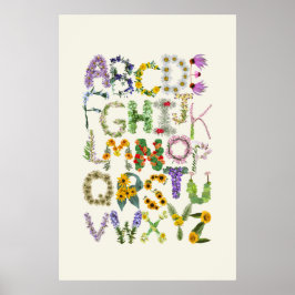 Niedliche botanische Blume Alphabet Baby Poster