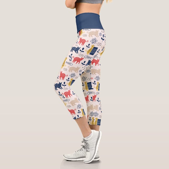 Niedliche Botanische Blumenkatze Capri Leggings (Links)