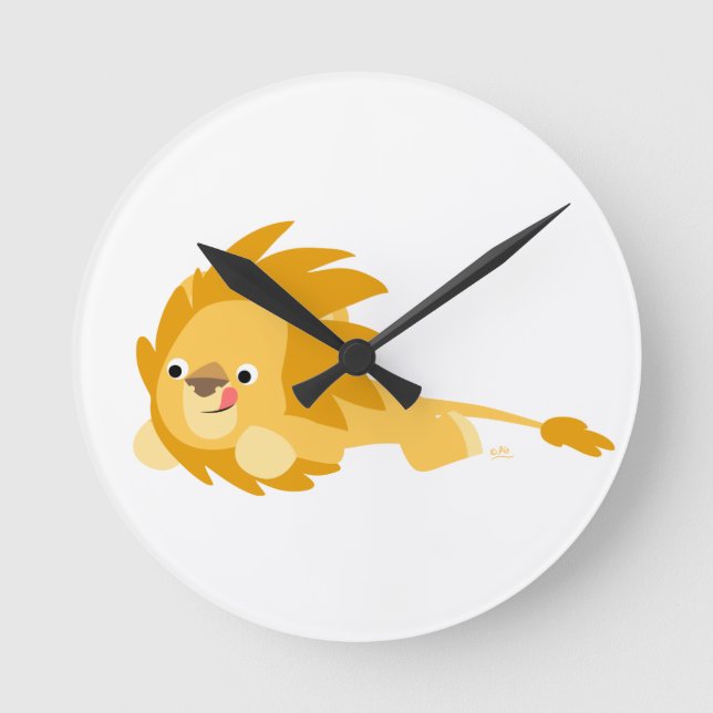 Niedliche Bouncy Cartoon-Löwe-Wand-Uhr Runde Wanduhr (Vorderseite)