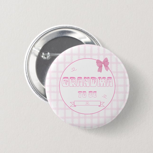 Niedliche Bow Pastel Pink Gingham Grandma-to-be Bu Button (Vorne & Hinten)