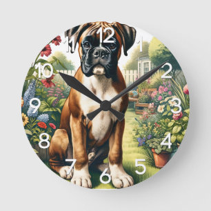 Niedliche Boxer-Hundehalterung Runde Wanduhr
