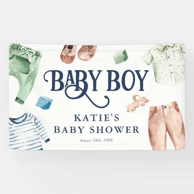 Niedliche Boy Kleidung Kinderwagen Kinderdusche Banner (Horizontal)