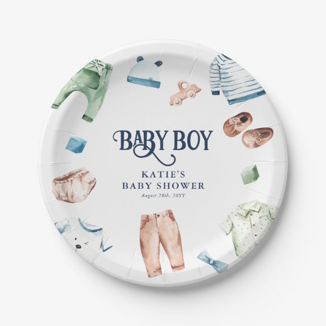 Niedliche Boy Kleidung Kinderwagen Kinderdusche Pappteller (Vorderseite)