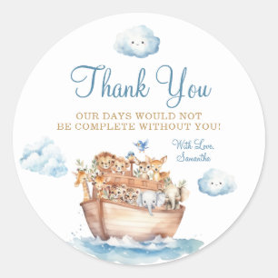 Niedliche Boy Noah's Ark Baby Dusche Danke Runder Aufkleber
