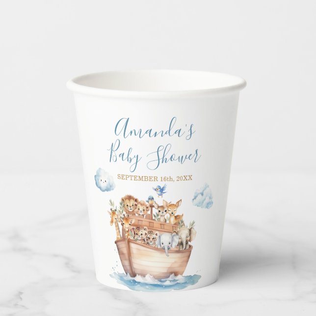 Niedliche Boy Noah's Ark Baby-Dusche Pappbecher (Vorderseite)