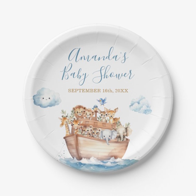 Niedliche Boy Noah's Ark Baby-Dusche Pappteller (Vorderseite)