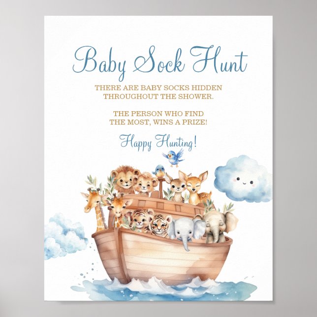Niedliche Boy Noah's Ark Baby Shower Baby Sock Hun Poster (Vorne)