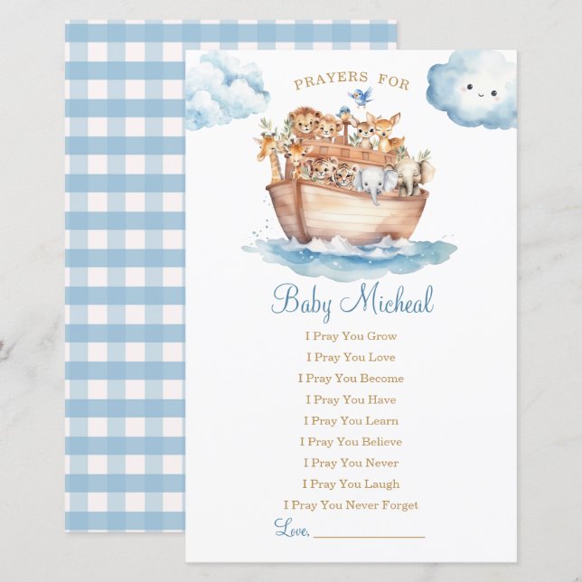 Niedliche Boy Noah's Ark Baby Shower Gebete für Ba (Vorne/Hinten)