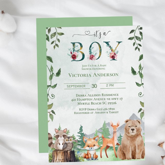 Niedliche Boy Woodland Animals Kinderdusche Einladung (Von Creator hochgeladen)