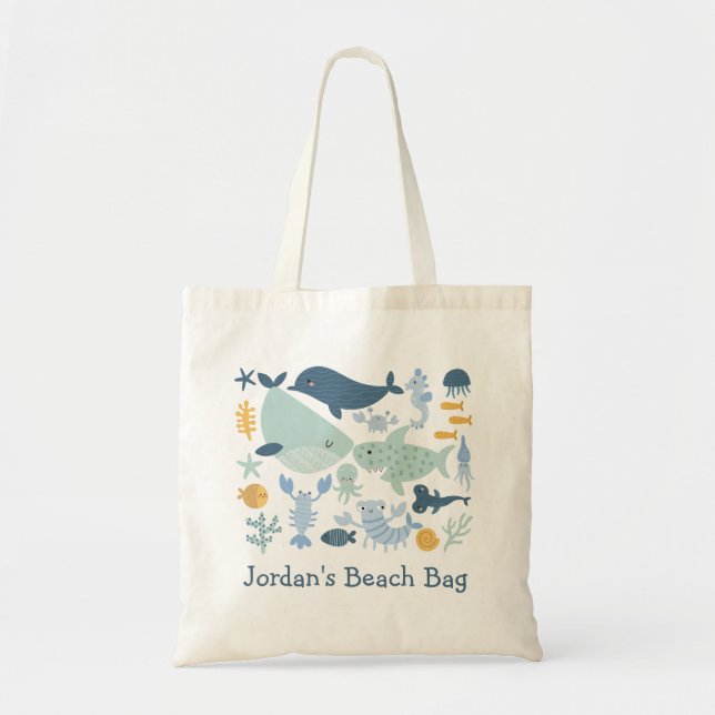 Niedliche Boys Blue Green Sea Creatures Beach Totb Tragetasche (Vorne)