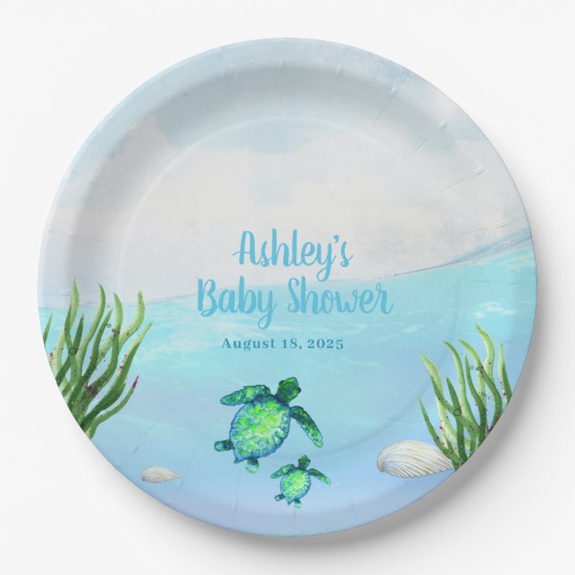 Niedliche Boys Sea Turtle and Ocean Baby Show Pappteller (Vorderseite)