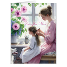 Niedliche Braiding Liebe mit Mama glücklicher Mutt